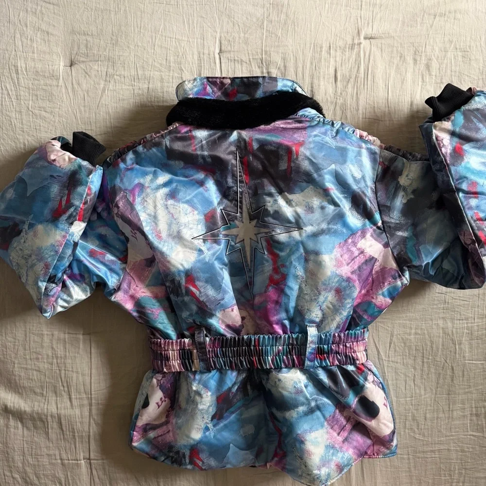 Vintage Polaris Snowmobile Puffer Jacket Thermoloft Abstract Map‎ Print